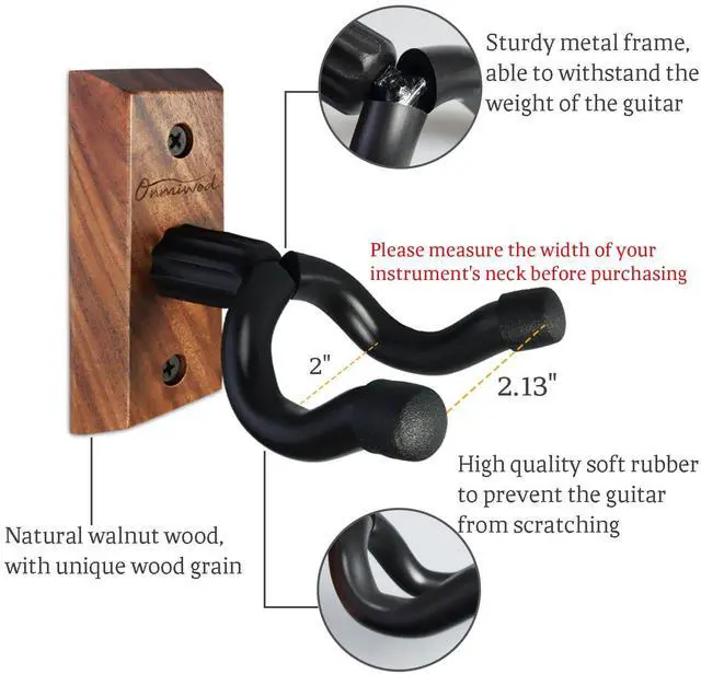 Alt view image 5 of 7 - Guitar Wall Mount 2 Pack, Black Walnut Wood Guitar Hanger, U-Shaped Guitar Wall Hanger Mount, Guitar Holder Hook Stand Wall for Acoustic, Electric Guitar, Banjo, Bass, for Guitar Player Men Boy