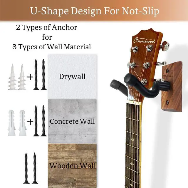 Alt view image 6 of 7 - Guitar Wall Mount 2 Pack, Black Walnut Wood Guitar Hanger, U-Shaped Guitar Wall Hanger Mount, Guitar Holder Hook Stand Wall for Acoustic, Electric Guitar, Banjo, Bass, for Guitar Player Men Boy