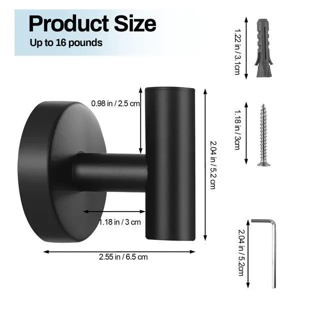 Alt view image 2 of 7 - Towel Hooks for Bathroom,2 Packs Wall Mount Towel Holder,Black Matte Wall Robe Hook,Stainless Steel Heavy Duty Door Hanger Towel Hook for Kitchen, Bedroom,Hotel,Pool,Coats(Drilling)