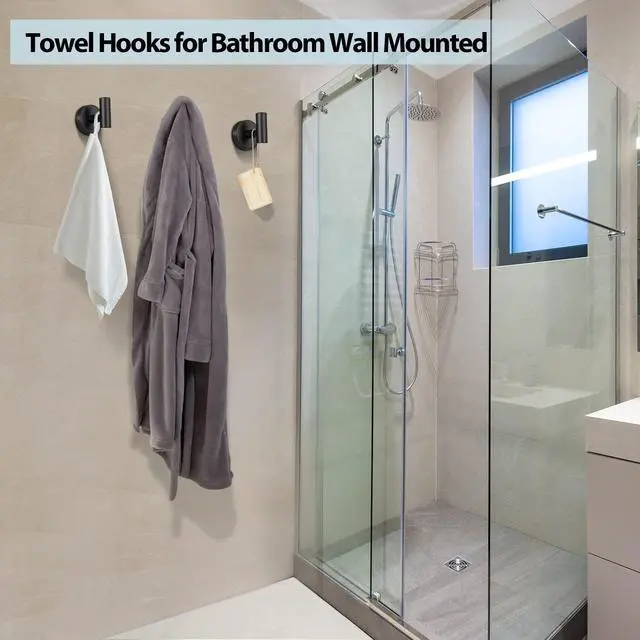 Alt view image 5 of 7 - Towel Hooks for Bathroom,2 Packs Wall Mount Towel Holder,Black Matte Wall Robe Hook,Stainless Steel Heavy Duty Door Hanger Towel Hook for Kitchen, Bedroom,Hotel,Pool,Coats(Drilling)