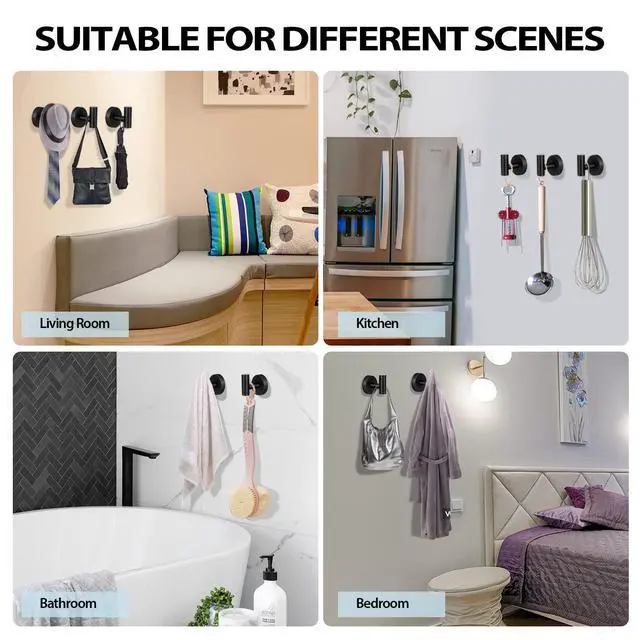 Alt view image 7 of 7 - Towel Hooks for Bathroom,2 Packs Wall Mount Towel Holder,Black Matte Wall Robe Hook,Stainless Steel Heavy Duty Door Hanger Towel Hook for Kitchen, Bedroom,Hotel,Pool,Coats(Drilling)