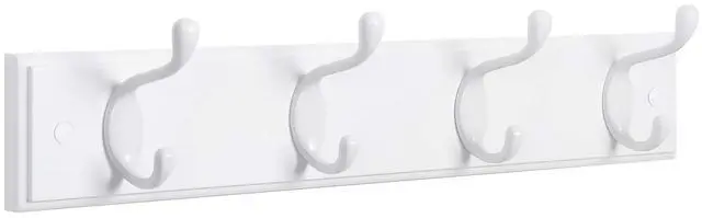 Main image of Wall-Mounted Coat Rack, Hook Rack, 4 Dual Metal Hooks, White