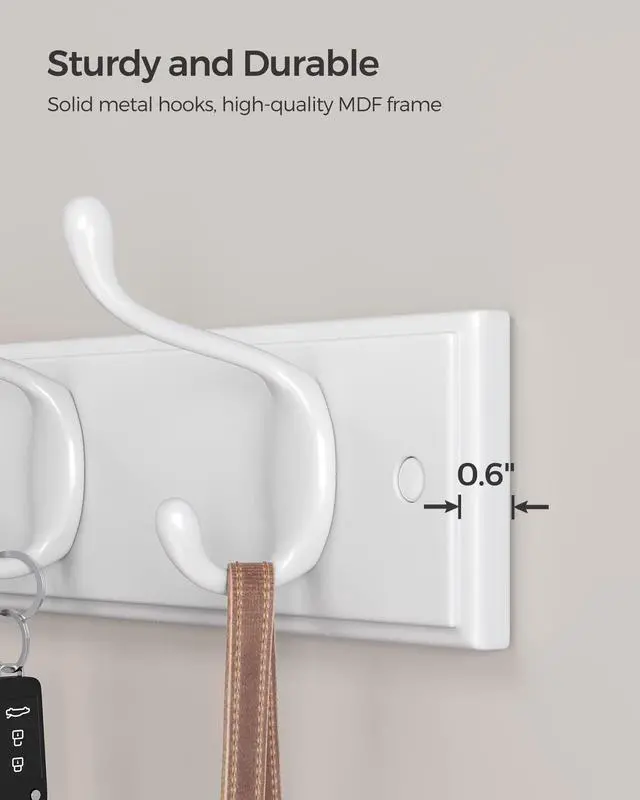 Alt view image 3 of 7 - Wall-Mounted Coat Rack, Hook Rack, 4 Dual Metal Hooks, White