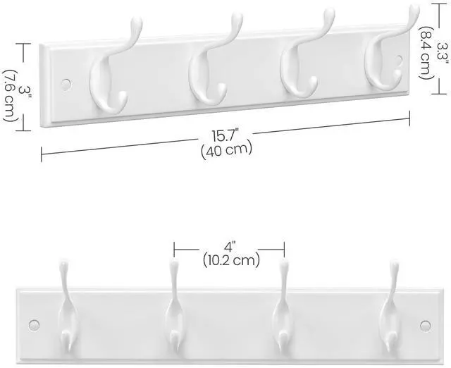 Alt view image 5 of 7 - Wall-Mounted Coat Rack, Hook Rack, 4 Dual Metal Hooks, White