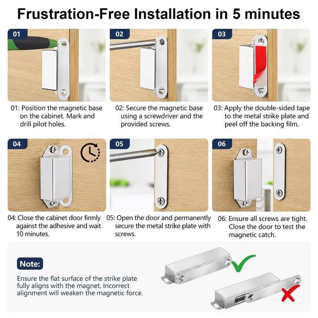Alt view image 4 of 7 - Strong Cabinet Magnets for Closure 40 lbs 4 Pack - Hold Warped Doors Tight