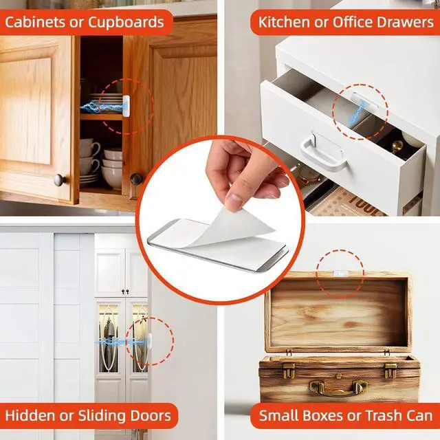 Alt view image 3 of 7 - 6 Pack Ultra Thin No Drill Magnetic Cabinet Door Catch, Adhesive Stainless Steel Drawer Door Cabinet Magnets to Stay Closed, Cabinets Latches for Kitchen, Bathroom, Closet, RV Doors Closure