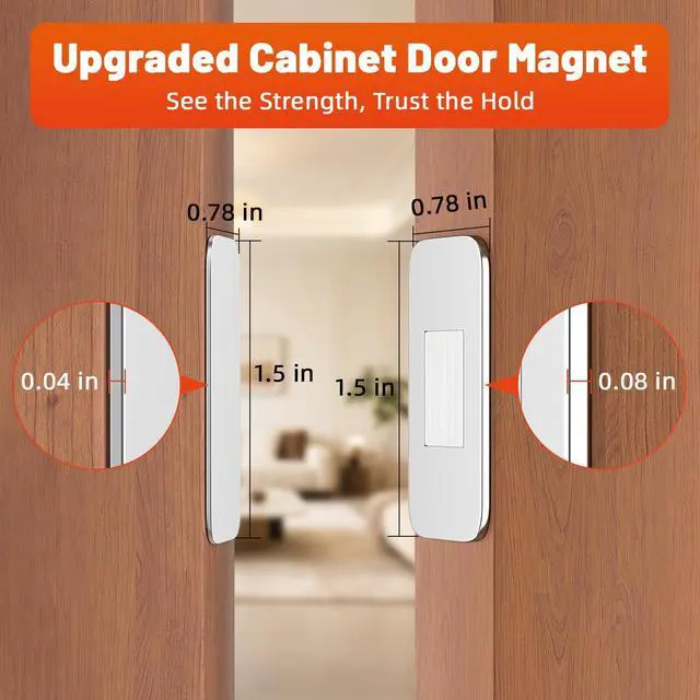 Alt view image 2 of 7 - 6 Pack Ultra Thin No Drill Magnetic Cabinet Door Catch, Adhesive Stainless Steel Drawer Door Cabinet Magnets to Stay Closed, Cabinets Latches for Kitchen, Bathroom, Closet, RV Doors Closure