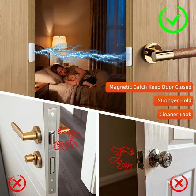 Alt view image 4 of 7 - 6 Pack Ultra Thin No Drill Magnetic Cabinet Door Catch, Adhesive Stainless Steel Drawer Door Cabinet Magnets to Stay Closed, Cabinets Latches for Kitchen, Bathroom, Closet, RV Doors Closure