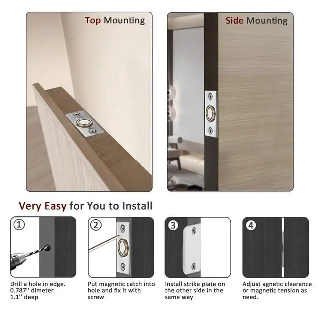 Alt view image 3 of 7 - Closet Magnetic Door Ball Catch Hardware, 430 Stainless Steel Catch Adjustable with Strike Plate, Polished Steel Finish 2 Pack, HBC120-BN-P2