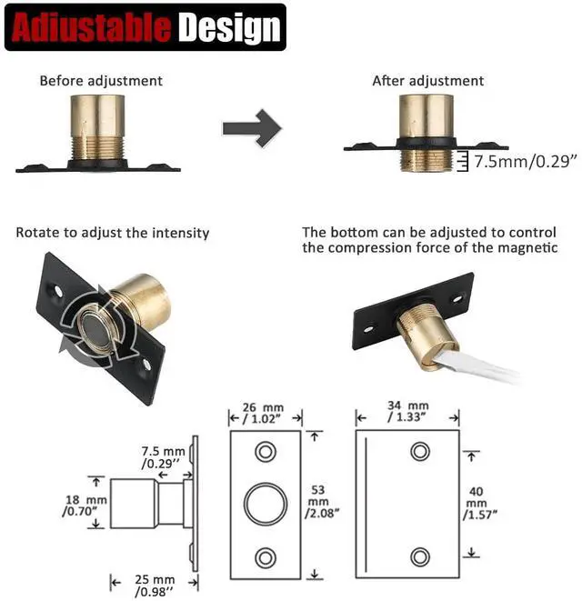 Alt view image 2 of 7 - Closet Magnetic Door Ball Catch Hardware, 430 Stainless Steel Catch Adjustable with Strike Plate, Black Finish 2 Pack, HBC120-BK-P2