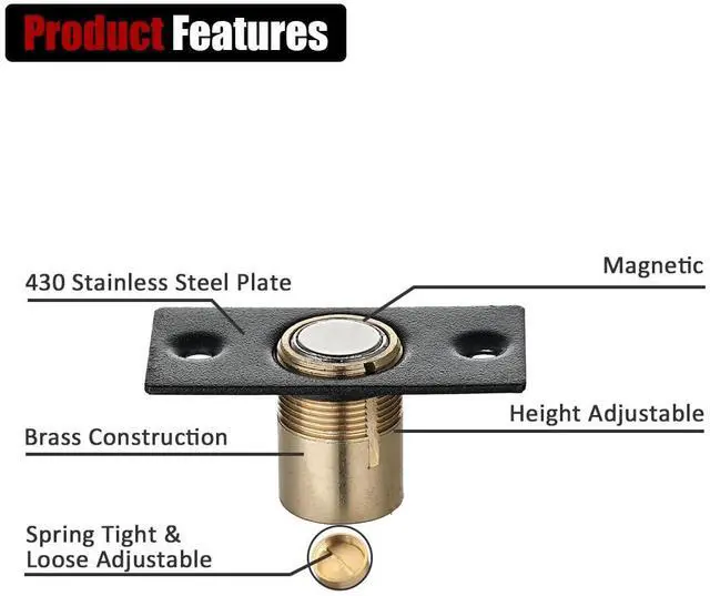 Alt view image 5 of 7 - Closet Magnetic Door Ball Catch Hardware, 430 Stainless Steel Catch Adjustable with Strike Plate, Black Finish 2 Pack, HBC120-BK-P2