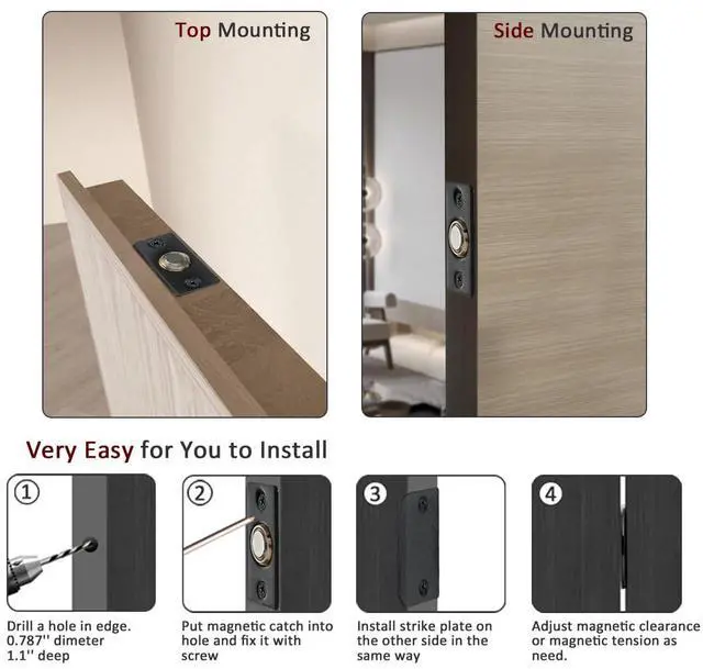 Alt view image 3 of 7 - Closet Magnetic Door Ball Catch Hardware, 430 Stainless Steel Catch Adjustable with Strike Plate, Black Finish 2 Pack, HBC120-BK-P2