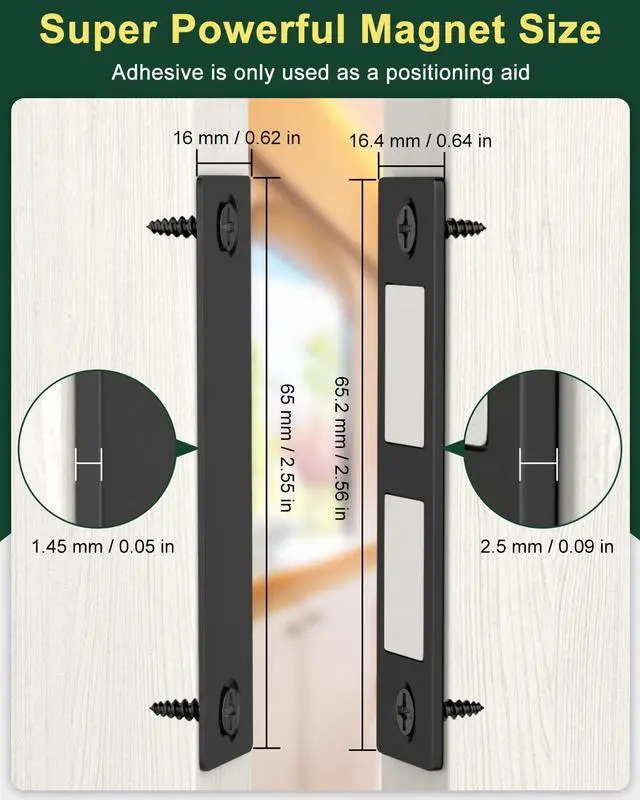 Alt view image 3 of 7 - 30 Lb Magnetic Door Catch Screw in Black, Heavy Duty Cabinet Latch, Cabinet Drawer Door Magnets, 2 Pack Kitchen Magnets Closures, Dual Pocket Door Magnets for RV, Cabinet Door, Barn Door