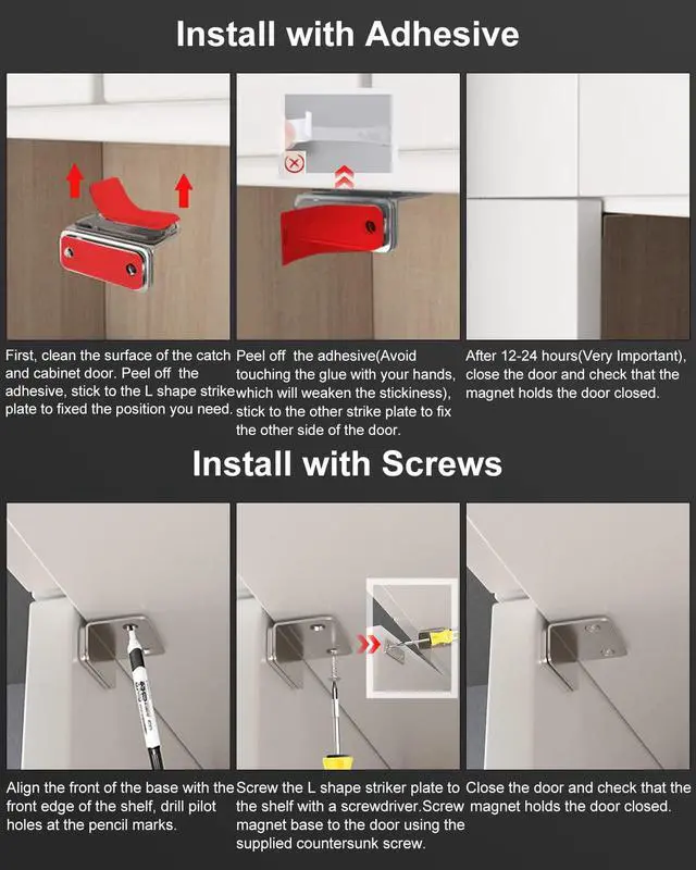 Alt view image 5 of 7 - Cabinet Magnetic Catch L-Shaped Jiayi 6 Pack Ultra Thin Cabinet Door Magnetic Catch for Drawer Magnets Adhesive Cabinet Latch Magnetic Closures for Kitchen Closet Door Closing Magnetic Catch Closer