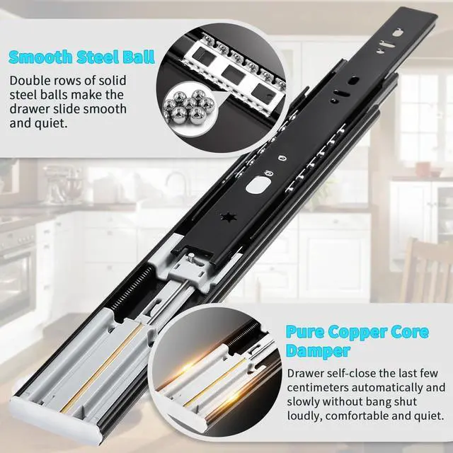 Alt view image 3 of 7 - Soft Close Drawer Slides Full Extension Ball Bearing 1224 Inch 100LB