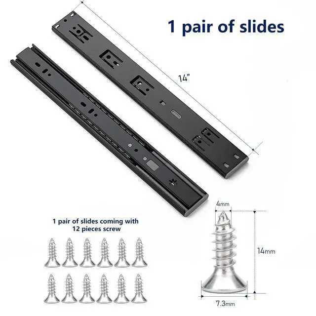 Alt view image 3 of 7 - Matte Black Soft Close Drawer Slides 14 Inch 1 Pairs 2 Pack
