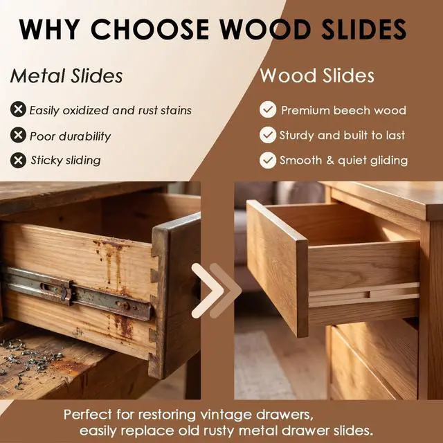 Alt view image 5 of 7 - Wood Drawer Slides 16 Inches Bottom Mount Replacement, Solid Wooden Drawer Runners Center Guide Track Rail for Dresser Cabinet Drawer Repair, Cuttable for Old Drawers (1, L002(15.75"))