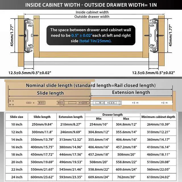 Alt view image 2 of 7 - Soft Close Drawer Slides Full Extension Ball Bearing 1224 Inch 100LB