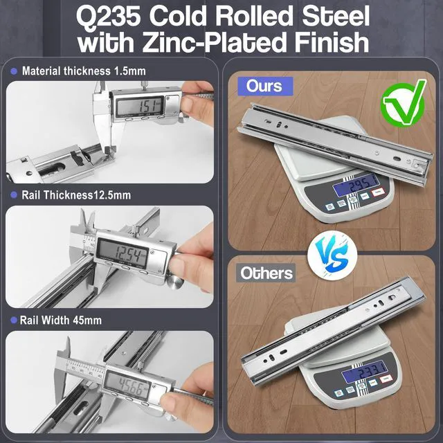 Alt view image 3 of 7 - Soft Close Drawer Slides 10 Inch, 3 Fold Ball Bearing Heavy Duty Drawer Track 100lb Capacity, Mute Kitchen Cabinet Rails Side Mount - Silver, 1 Pair (2 Pieces)