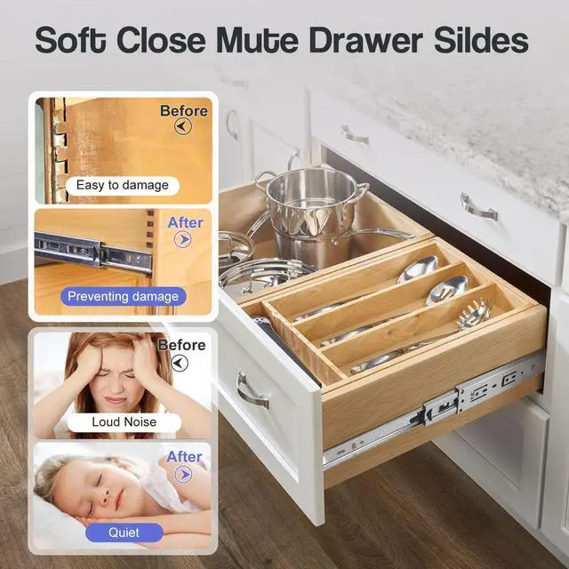 Alt view image 5 of 7 - Soft Close Drawer Slides 10 Inch, 3 Fold Ball Bearing Heavy Duty Drawer Track 100lb Capacity, Mute Kitchen Cabinet Rails Side Mount - Silver, 1 Pair (2 Pieces)