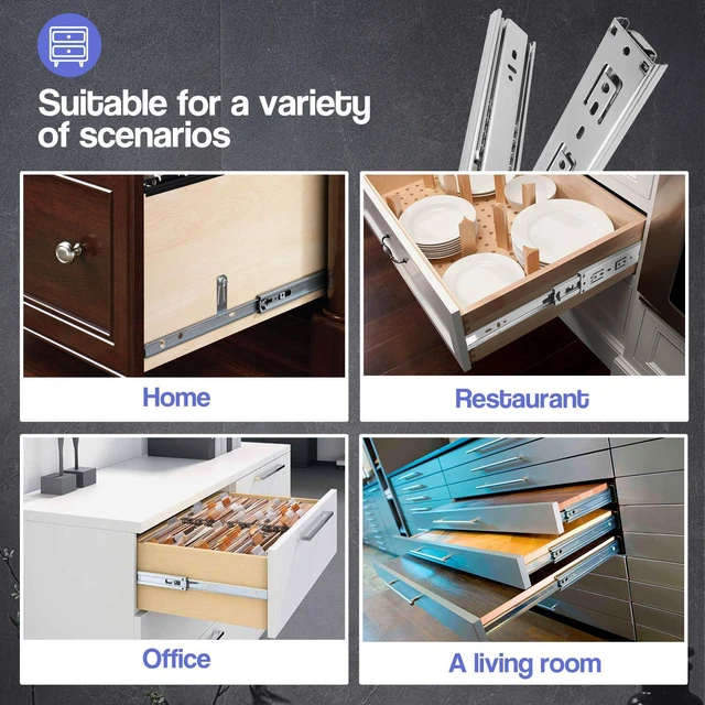 Alt view image 7 of 7 - Soft Close Drawer Slides 10 Inch, 3 Fold Ball Bearing Heavy Duty Drawer Track 100lb Capacity, Mute Kitchen Cabinet Rails Side Mount - Silver, 1 Pair (2 Pieces)