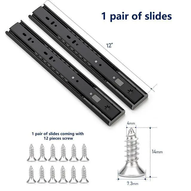 Alt view image 3 of 7 - Matte Black Soft Close Drawer Slides 12 Inch 1 Pairs 2 Pack