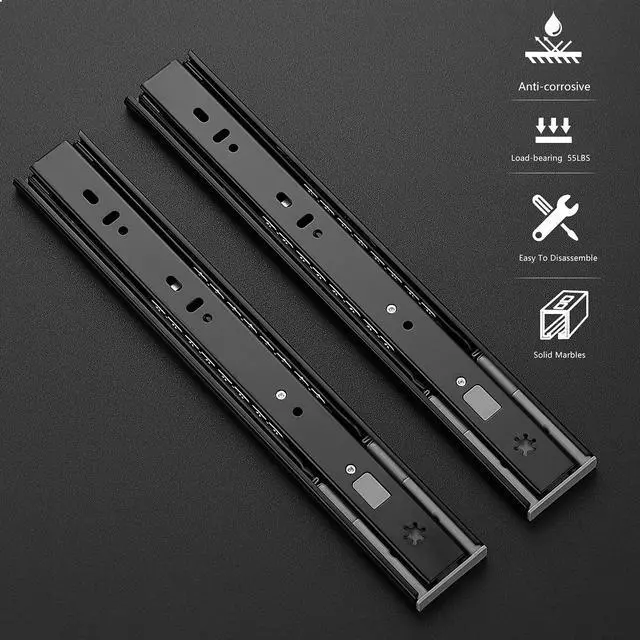 Alt view image 2 of 7 - Matte Black Soft Close Drawer Slides 12 Inch 1 Pairs 2 Pack