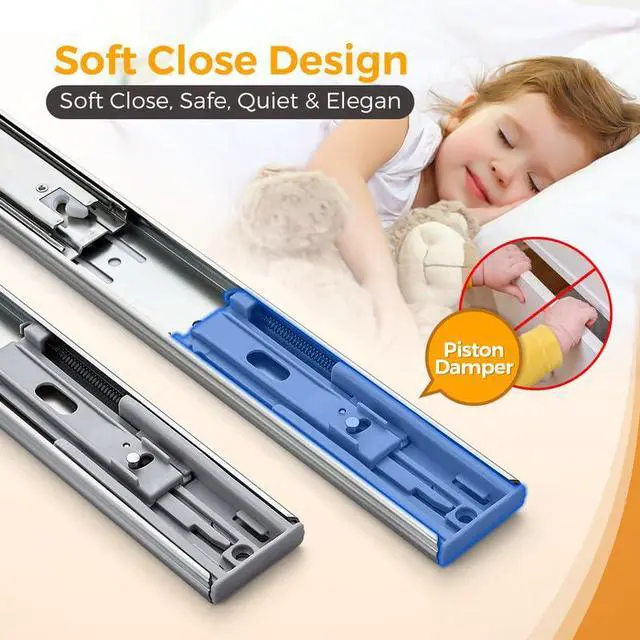Alt view image 2 of 7 - 12 Inch Soft Close Drawer Slides, Side Mount Ball Bearing, 1 Pair, Silver