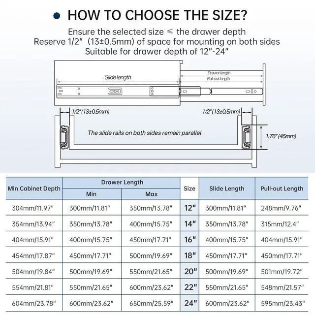 Alt view image 3 of 7 - 1 Pair Soft Close Drawer Slides 12 Inch Heavy Duty Runners