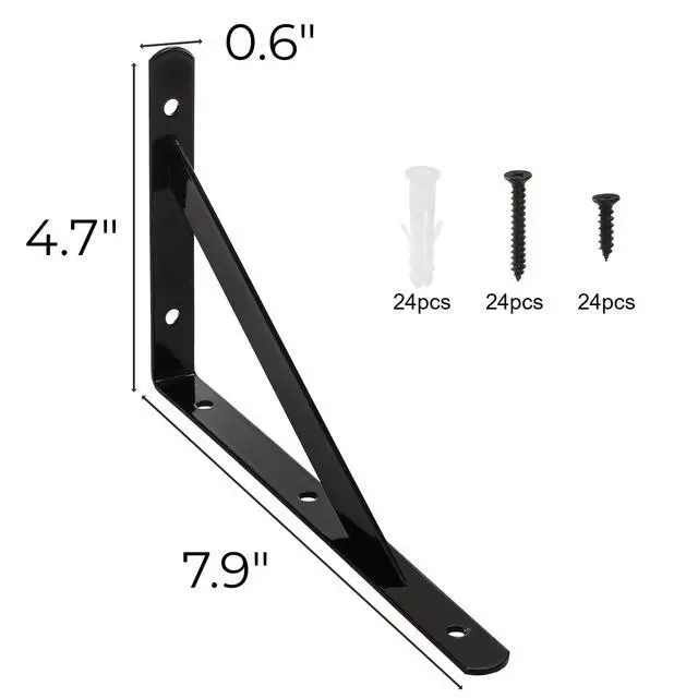 Alt view image 2 of 7 - 12 Pack Heavy Duty Shelf Brackets, 8 in x 5 in Wall Mount Steel L Shelf Bracket, Angle Brackets for Floating Shelves, Black Metal Powder-Coated