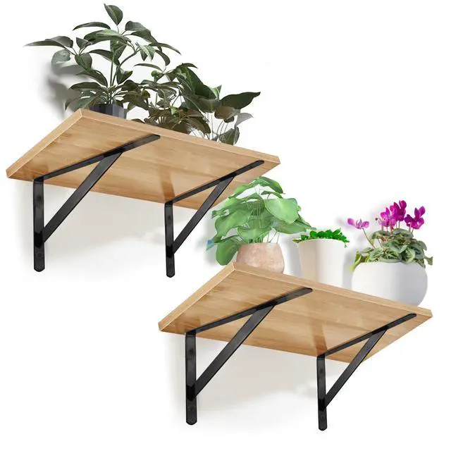 Alt view image 4 of 7 - 12 Pack Heavy Duty Shelf Brackets, 8 in x 5 in Wall Mount Steel L Shelf Bracket, Angle Brackets for Floating Shelves, Black Metal Powder-Coated