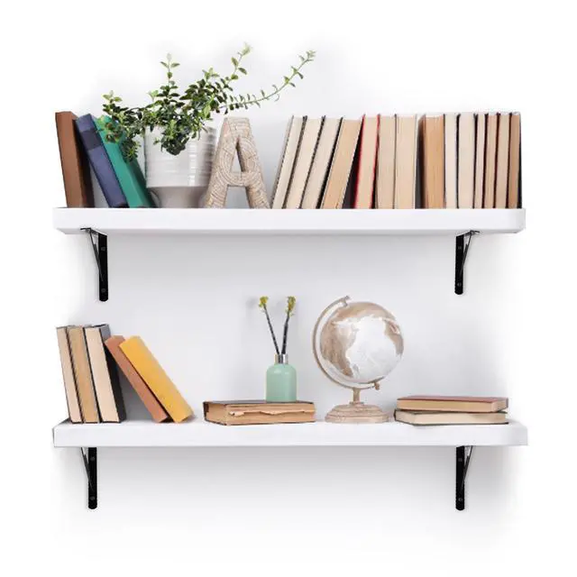 Alt view image 5 of 7 - 12 Pack Heavy Duty Shelf Brackets, 8 in x 5 in Wall Mount Steel L Shelf Bracket, Angle Brackets for Floating Shelves, Black Metal Powder-Coated