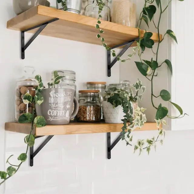 Alt view image 6 of 7 - 12 Pack Heavy Duty Shelf Brackets, 8 in x 5 in Wall Mount Steel L Shelf Bracket, Angle Brackets for Floating Shelves, Black Metal Powder-Coated