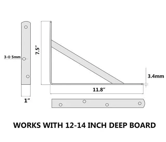 Alt view image 2 of 6 - 4-Pack 12 Inch Heavy Duty Shelf Brackets, Large Wall Bracket for Garage Storage Shelves, Black Powder-Coated Steel