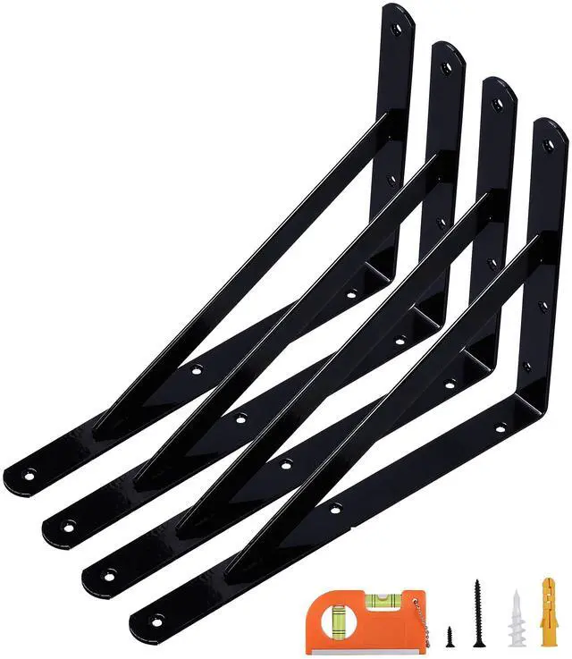 Main image of 4-Pack 12 Inch Heavy Duty Shelf Brackets, Large Wall Bracket for Garage Storage Shelves, Black Powder-Coated Steel