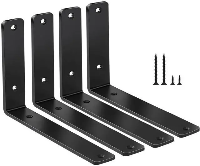 Main image of 4 Pack - L 6" x H 4" x W1.5, 5mm Thick Black L Shelf Bracket, Iron Shelf Brackets, Metal Shelf Brackets, Floating Shelf, Shelf Supports with Screws