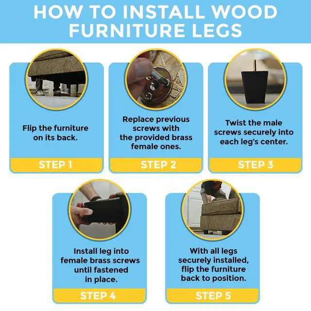 Alt view image 5 of 7 - Set of 4 Wood Furniture Legs (Black, Square)