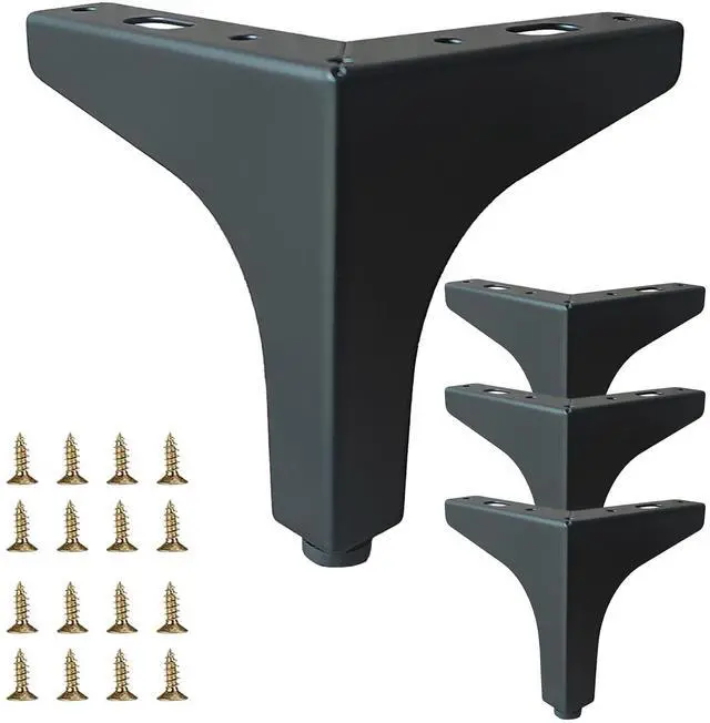 Main image of 4 inch Matte Black Metal Furniture Legs,Set of 4,1.4mm Thick