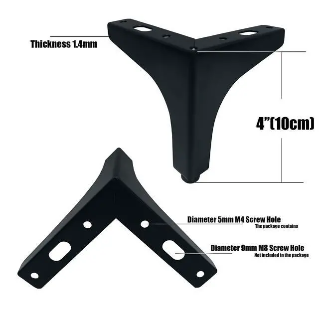 Alt view image 2 of 6 - 4 inch Matte Black Metal Furniture Legs,Set of 4,1.4mm Thick