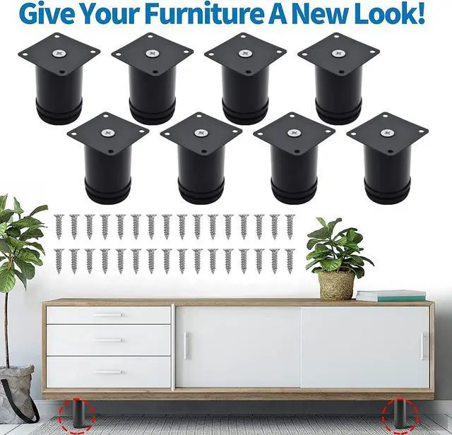 Alt view image 2 of 7 - 3 Inch Metal Furniture Legs Stainless Steel Adjustable Legs Black Metal Legs Round Cabinet Legs for Coffee Table Cabinet Desk Sofa Shelves, Pack of 8