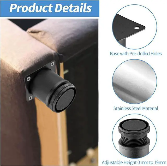 Alt view image 3 of 7 - 3 Inch Metal Furniture Legs Stainless Steel Adjustable Legs Black Metal Legs Round Cabinet Legs for Coffee Table Cabinet Desk Sofa Shelves, Pack of 8
