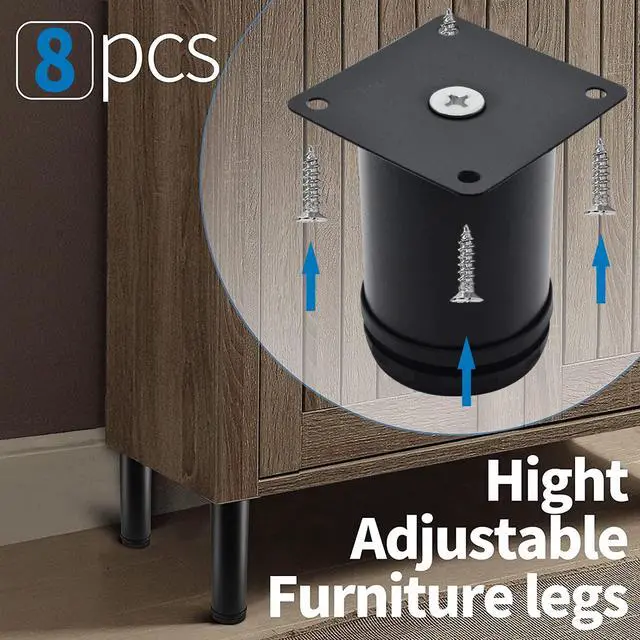 Alt view image 4 of 7 - 3 Inch Metal Furniture Legs Stainless Steel Adjustable Legs Black Metal Legs Round Cabinet Legs for Coffee Table Cabinet Desk Sofa Shelves, Pack of 8