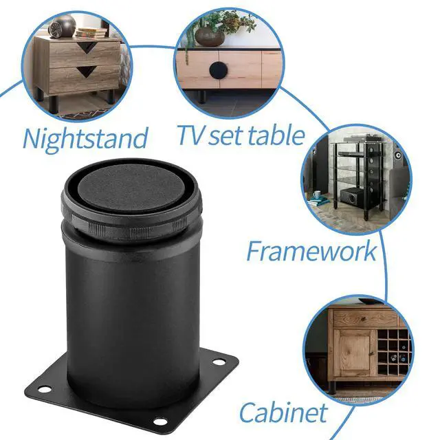 Alt view image 7 of 7 - 3 Inch Metal Furniture Legs Stainless Steel Adjustable Legs Black Metal Legs Round Cabinet Legs for Coffee Table Cabinet Desk Sofa Shelves, Pack of 8