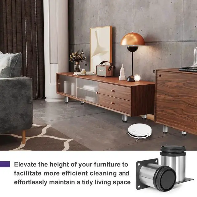 Alt view image 5 of 7 - 2.5 Inch Metal Furniture Legs - Stainless Steel, Adjustable, Silver, Round, Cabinet Legs for Coffee Table, Cabinet, Desk, Sofa, Shelves - Pack of 8