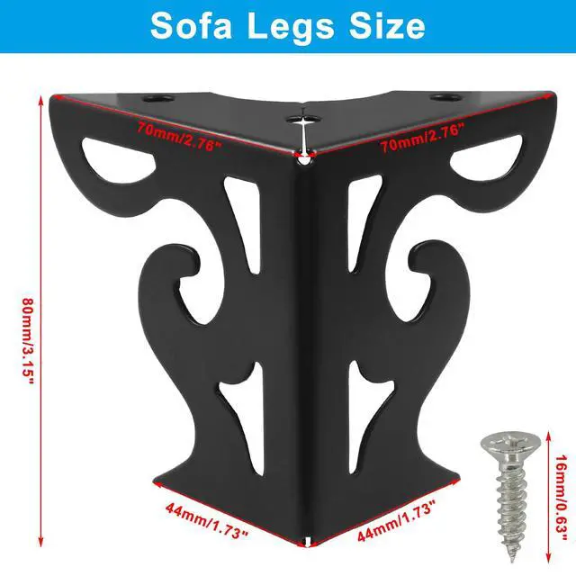 Alt view image 2 of 5 - 3 Inch Hollow Out Furniture Legs Feet Set of 4, Black