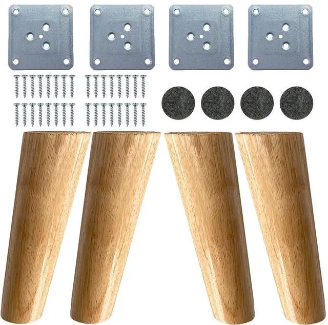 Main image of 4PACK Solid Wood Furniture Legs 6 Inch Sofa Legs, Replacement Legs Mid Century Modern Legs for Couch End Table TV Stand Bed Dresser Cabinet, Accessorizes Included