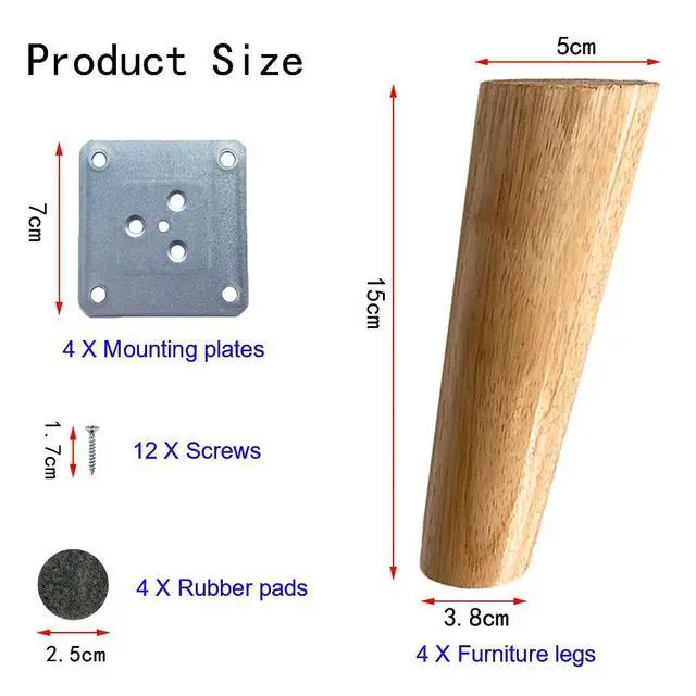 Alt view image 3 of 7 - 4PACK Solid Wood Furniture Legs 6 Inch Sofa Legs, Replacement Legs Mid Century Modern Legs for Couch End Table TV Stand Bed Dresser Cabinet, Accessorizes Included
