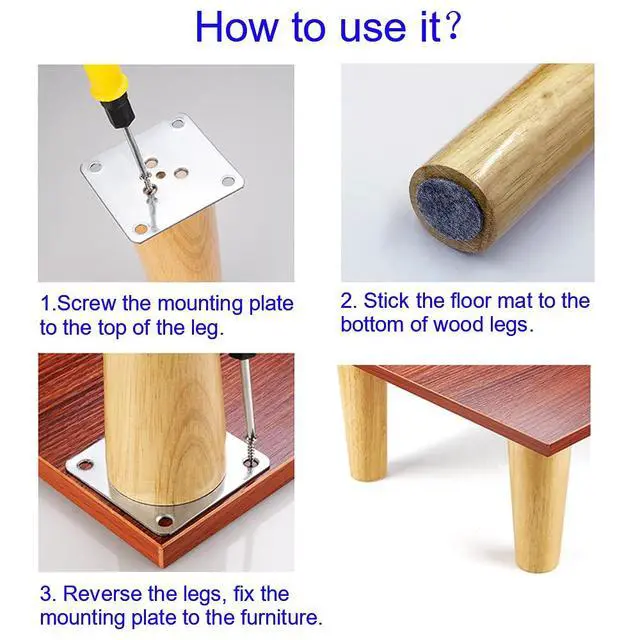 Alt view image 5 of 7 - 4PACK Solid Wood Furniture Legs 6 Inch Sofa Legs, Replacement Legs Mid Century Modern Legs for Couch End Table TV Stand Bed Dresser Cabinet, Accessorizes Included