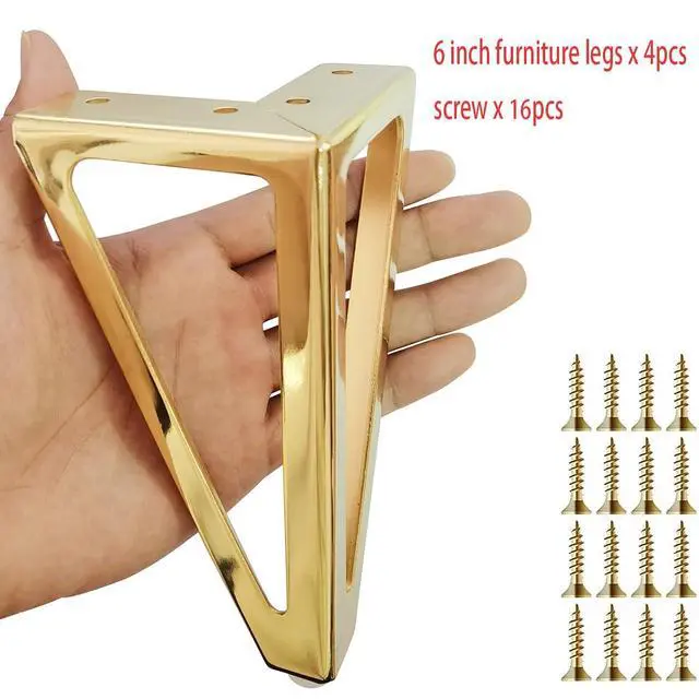 Alt view image 2 of 7 - 6 Inch Gold Furniture Legs Heavy Duty Metal Furniture Feet, Golden Sofa/Cabinet/Table Legs 4Pcs, 6 Inch Cabinet Legs Set of 4,Couch Feet Replacement for Dresser (Gold)
