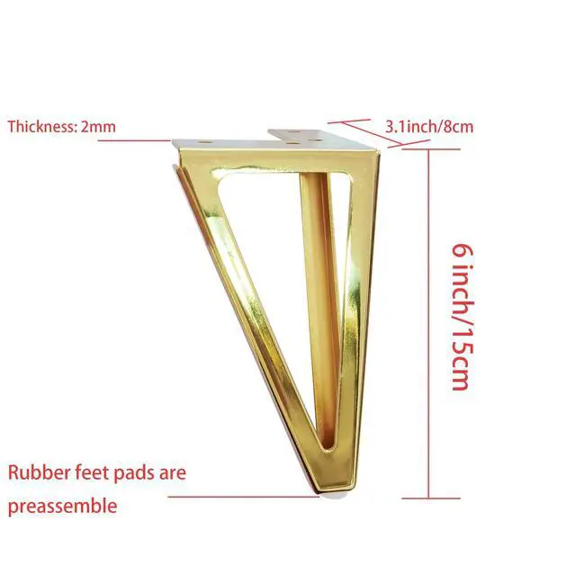 Alt view image 3 of 7 - 6 Inch Gold Furniture Legs Heavy Duty Metal Furniture Feet, Golden Sofa/Cabinet/Table Legs 4Pcs, 6 Inch Cabinet Legs Set of 4,Couch Feet Replacement for Dresser (Gold)